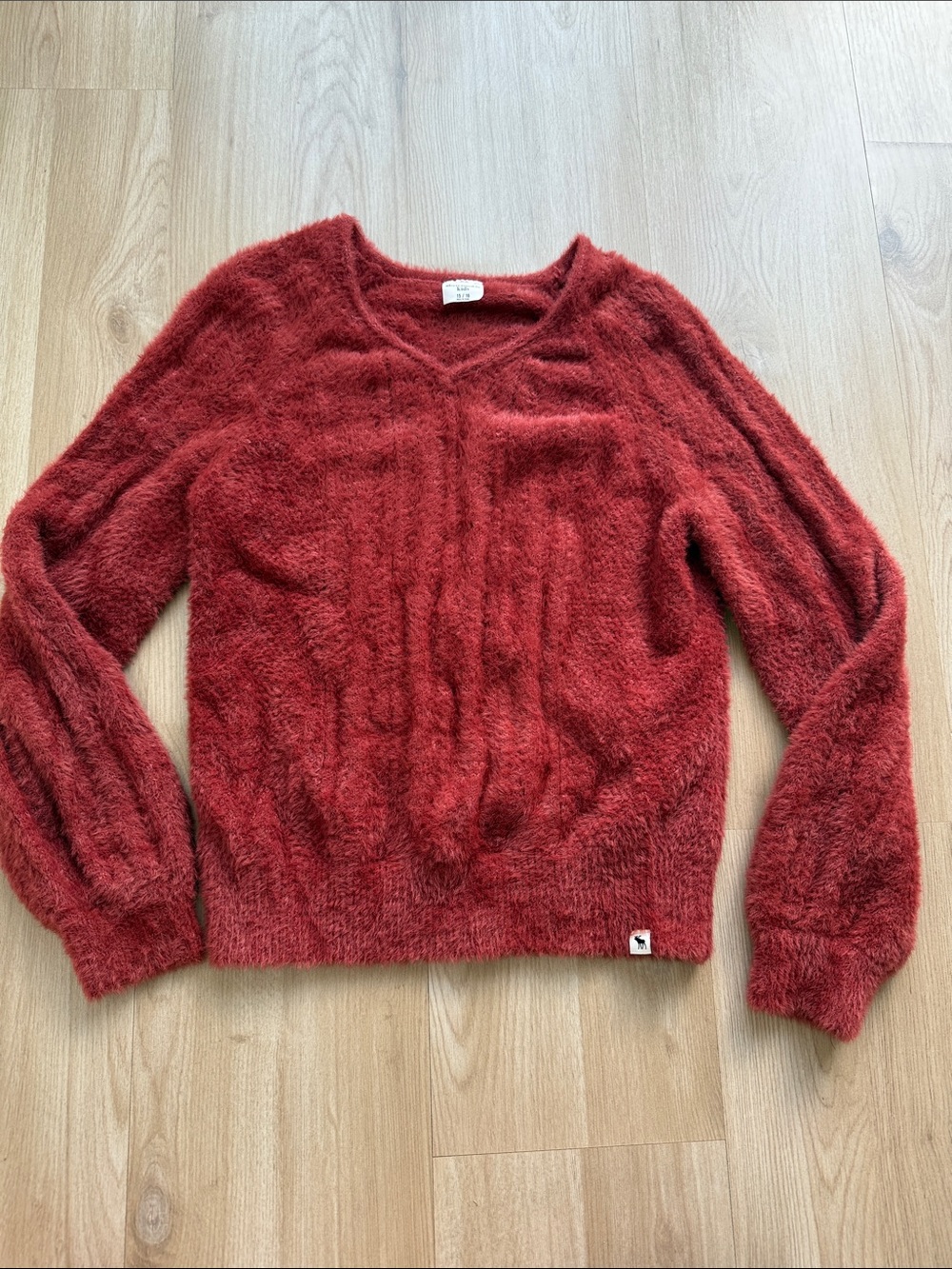 abercrombie kids Soft Fuzzy V-Neck Sweater in Deep Red